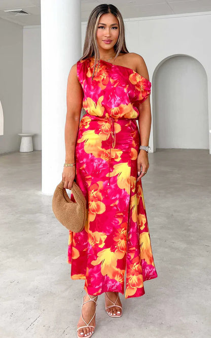 Vestido comprido - Glitter rosa amarelo flores
