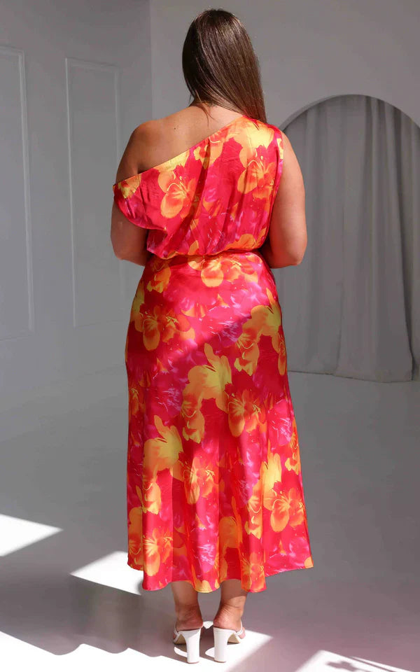 Vestido comprido - Glitter rosa amarelo flores