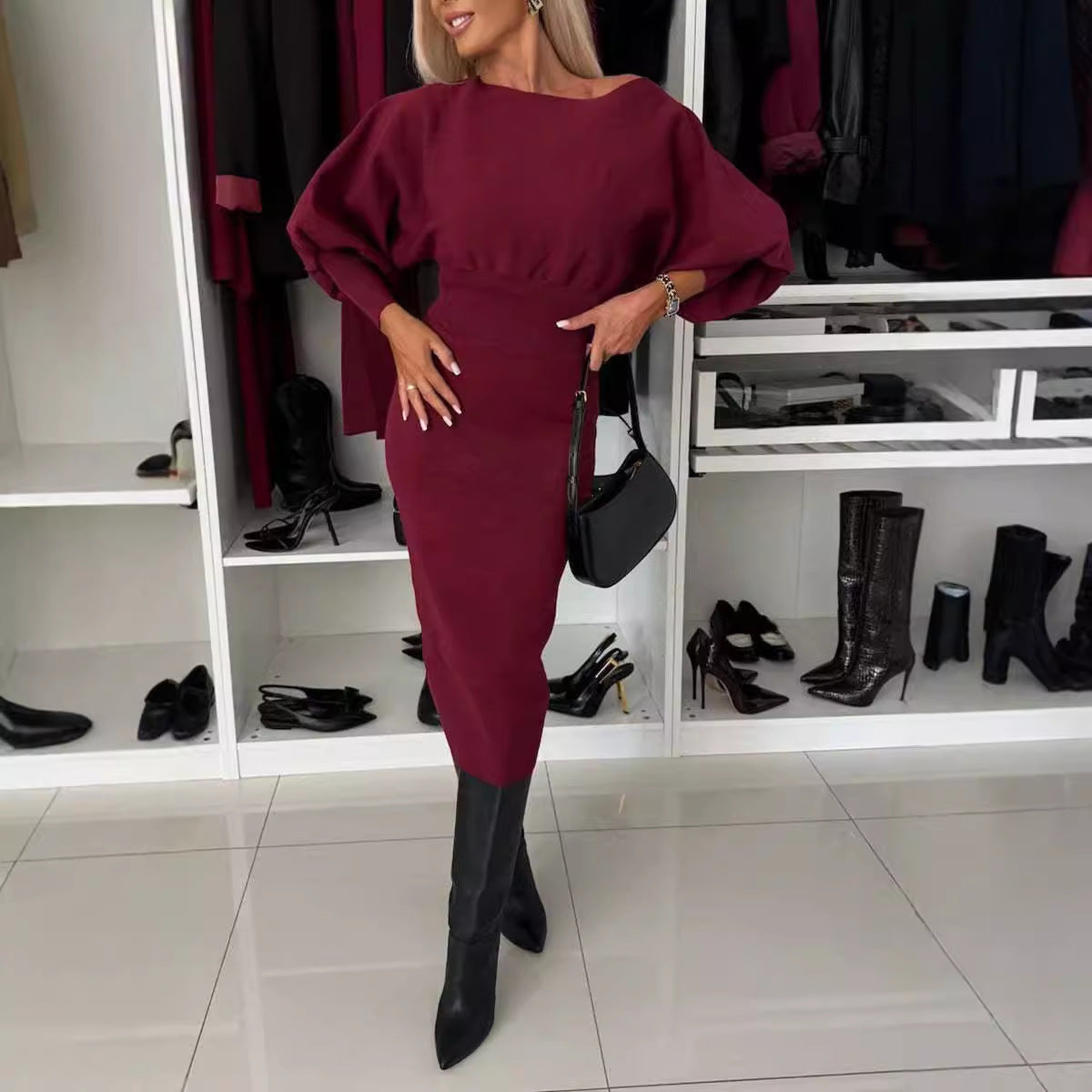 Vestido justo monocromático para mulher outono e inverno 2024