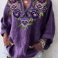 Camisa casual para mulher roxa com decote em V e motivo floral