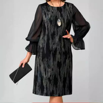 💃Vestido estampado de manga comprida e gola redonda para mulher