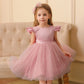 Vestido de tule com flores para menina, sem costas, para festa infantil