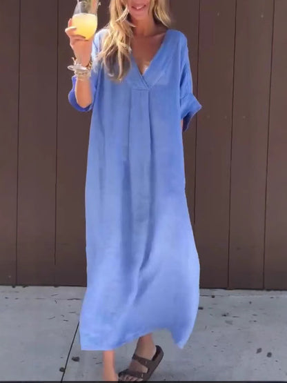 Vestido longo boémio elegante com decote em V