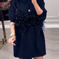 Vestido elegante em patchwork com decote redondo 2024
