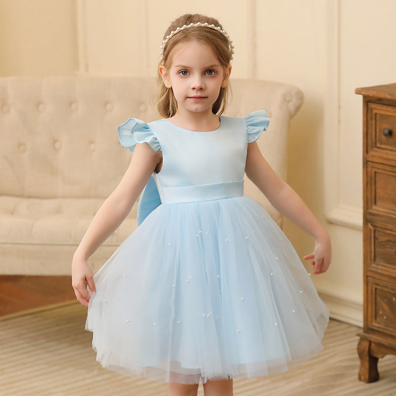 Vestido de tule com flores para menina, sem costas, para festa infantil