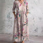 Vestido comprido floral para mulher com decote em V e mangas a três quartos