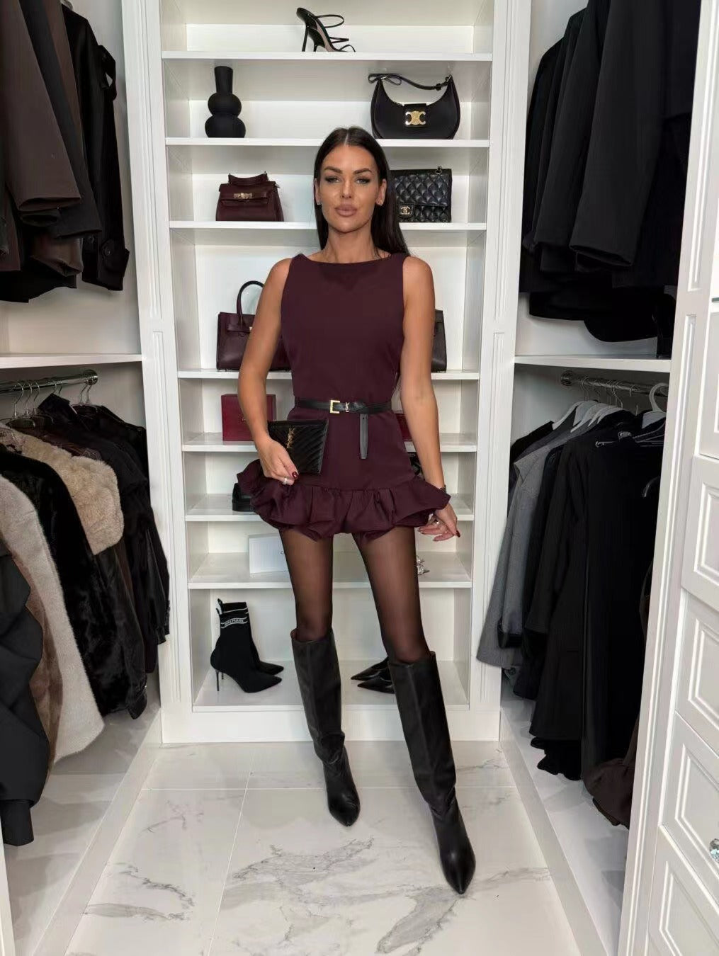 Vestido sem mangas elegante estilo europeu e americano