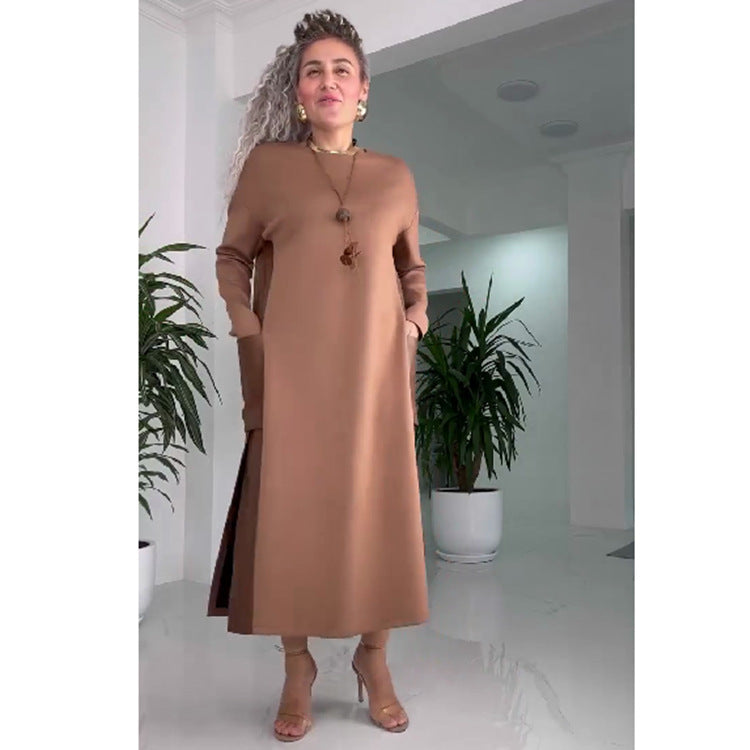 【S-5XL】Vestido de patchwork em pele outono e inverno