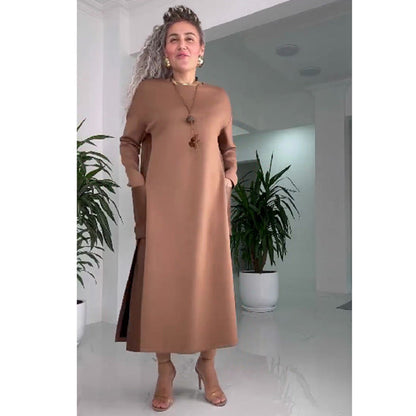 【S-5XL】Vestido de patchwork em pele outono e inverno