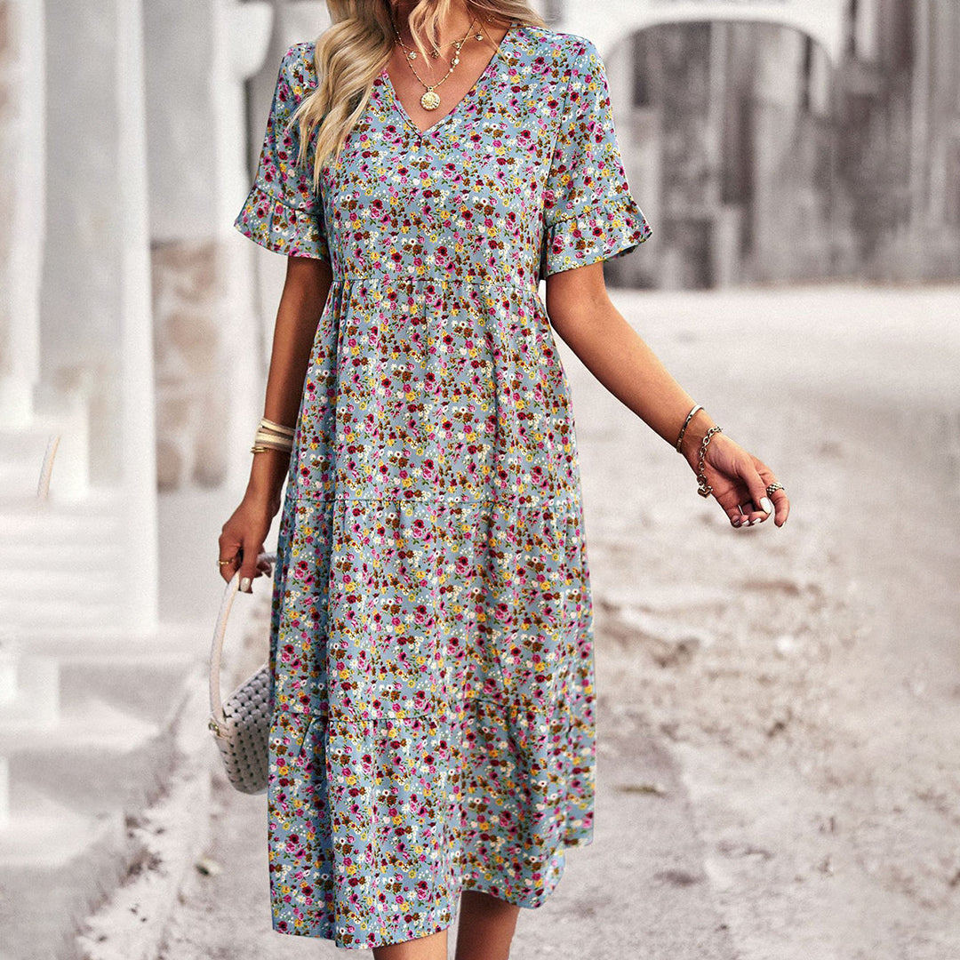 Vestido midi com decote em V para mulher