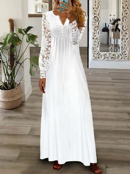 Vestido em algodão estampado com acabamento em renda