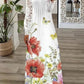 Vestido em algodão estampado com acabamento em renda