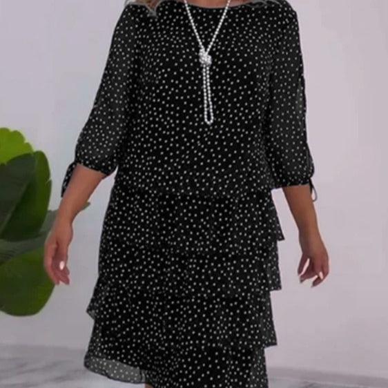 2024 Vestido de festa elegante com gola redonda e bolinhas