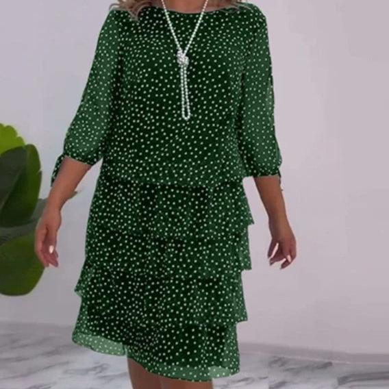 2024 Vestido de festa elegante com gola redonda e bolinhas