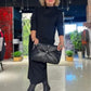 Vestido casual outono e inverno mangas compridas gola alta bolsos de cor sólida