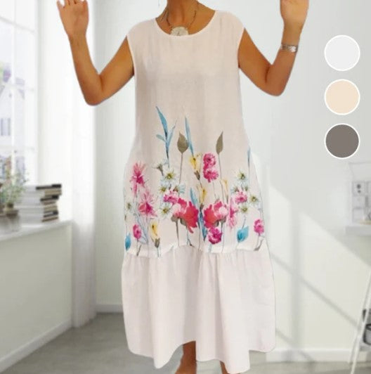 Vestido solto de algodão floral