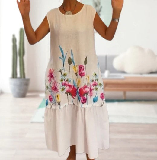 Vestido solto de algodão floral