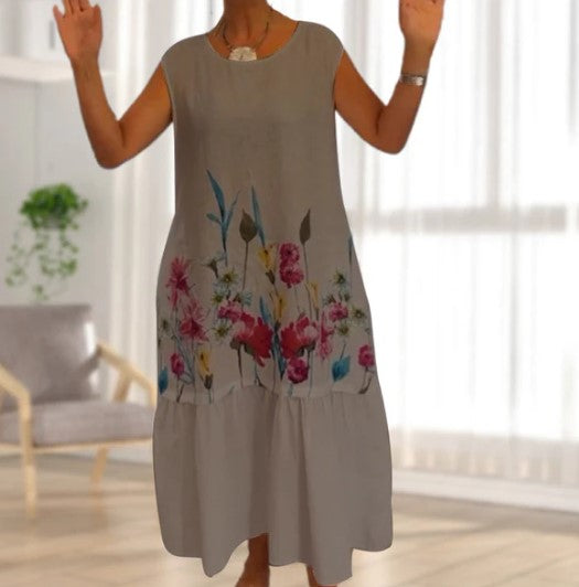 Vestido solto de algodão floral