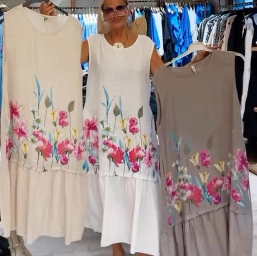 Vestido solto de algodão floral