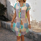 Vestido elegante com decote em V e botões estampados 2025