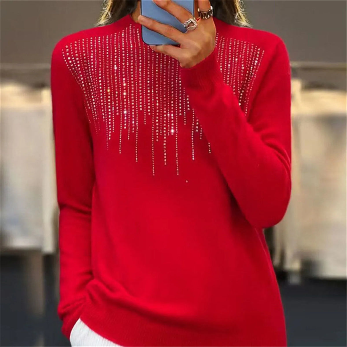 Camisola de mulher de gola alta com lantejoulas 2025