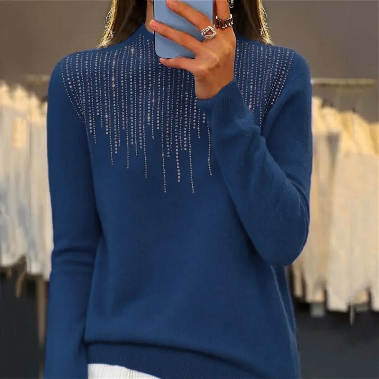 Camisola de mulher de gola alta com lantejoulas 2025