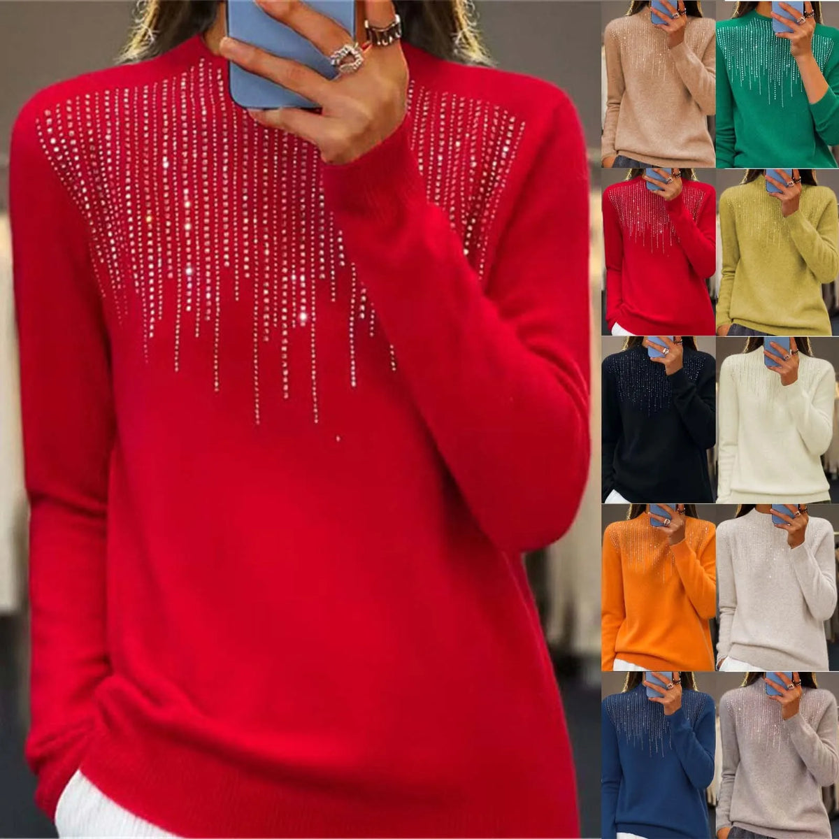 Camisola de mulher de gola alta com lantejoulas 2025