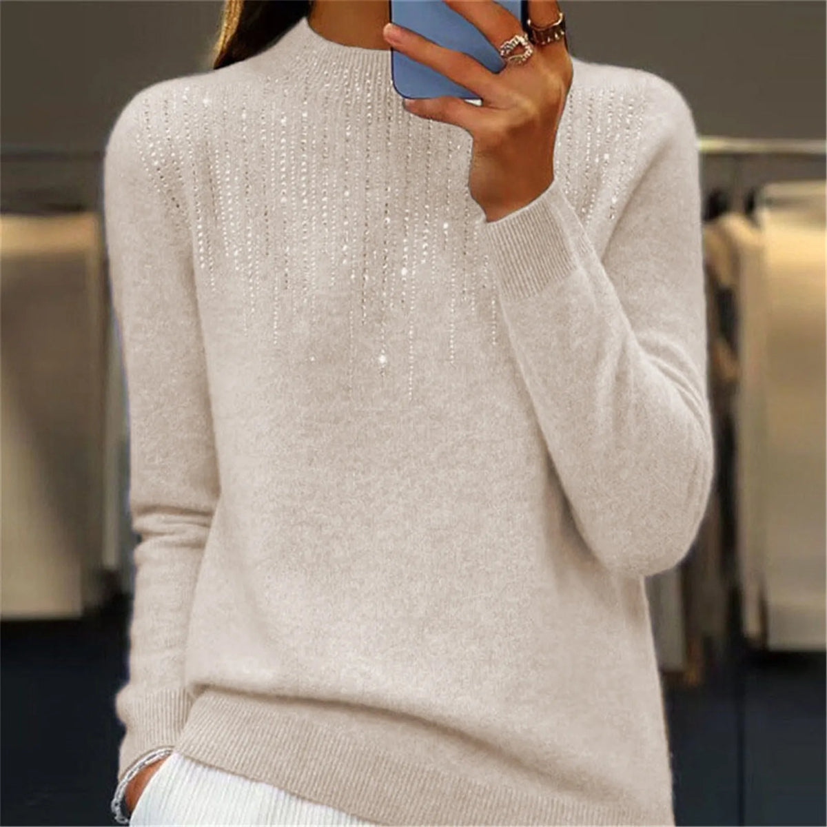 Camisola de mulher de gola alta com lantejoulas 2025
