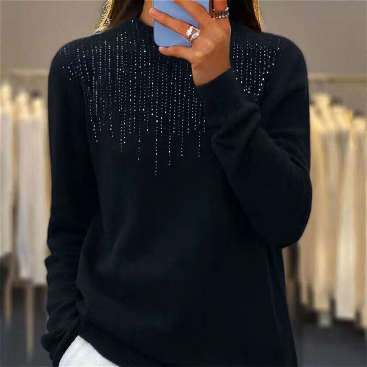 Camisola de mulher de gola alta com lantejoulas 2025