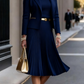 Blazer feminino com saia plissada e vestido elegante conjunto de moda