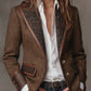 Blazer em tweed espinha de peixe com patchwork estampado