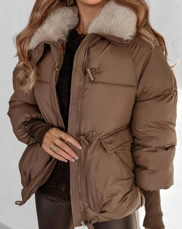 🔥Artigo mais vendido - Casaco curto feminino elegante com gola de pele