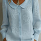 Camisola retro de gola redonda com bordado floral