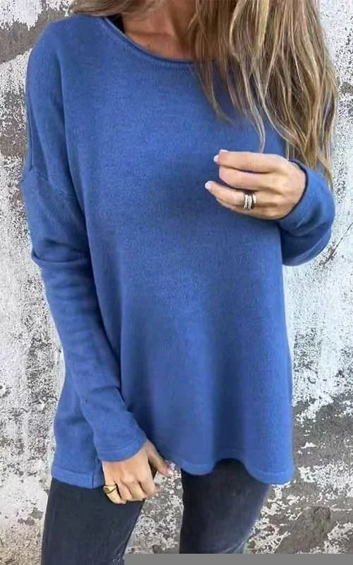 🌹Camisola de senhora de gola redonda e manga comprida