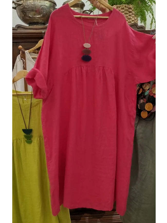 Vestido de mulher em algodão e linho com bolso solto