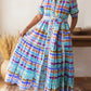 Vestido camiseiro com gola e estampado artístico de quadrados coloridos
