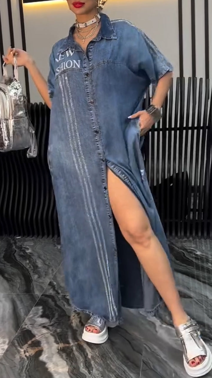 Vestido de mulher com lapelas Tencel Denim Confortável e moderno