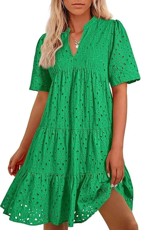 🔥🔥🔥🔥Novo vestido de menina com decote em V e manga curta