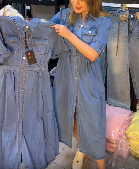 Vestido de ganga com lapela da moda