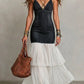 Vestido de alças em ganga com detalhes em tela, elegante e casual