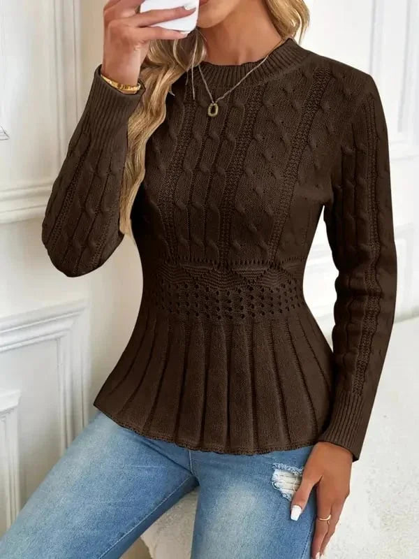 ✨Blusa de malha grossa para mulher com gola redonda e mangas compridas
