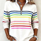 Sweatshirt moderna com gola de meio fecho e riscas arco-íris