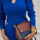 Vestido elegante de mangas compridas com gola redonda