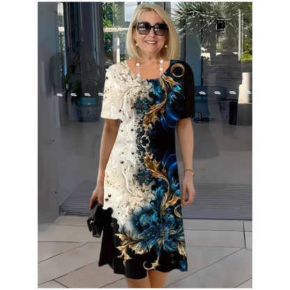 💖Vestido elegante com gola redonda e estampado