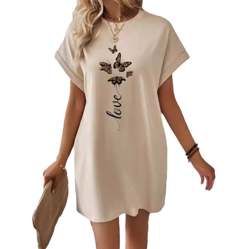 Vestido t-shirt com monograma e mangas estilo morcego