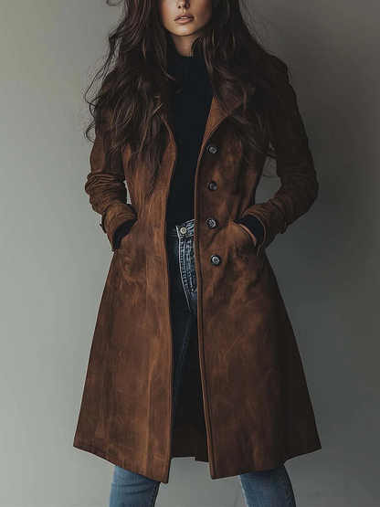 Trench coat de camurça elegante, casual e retro