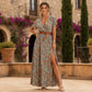 Vestido comprido de menina estilo boho com decote em V