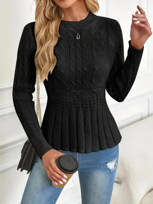 ✨Blusa de malha grossa para mulher com gola redonda e mangas compridas