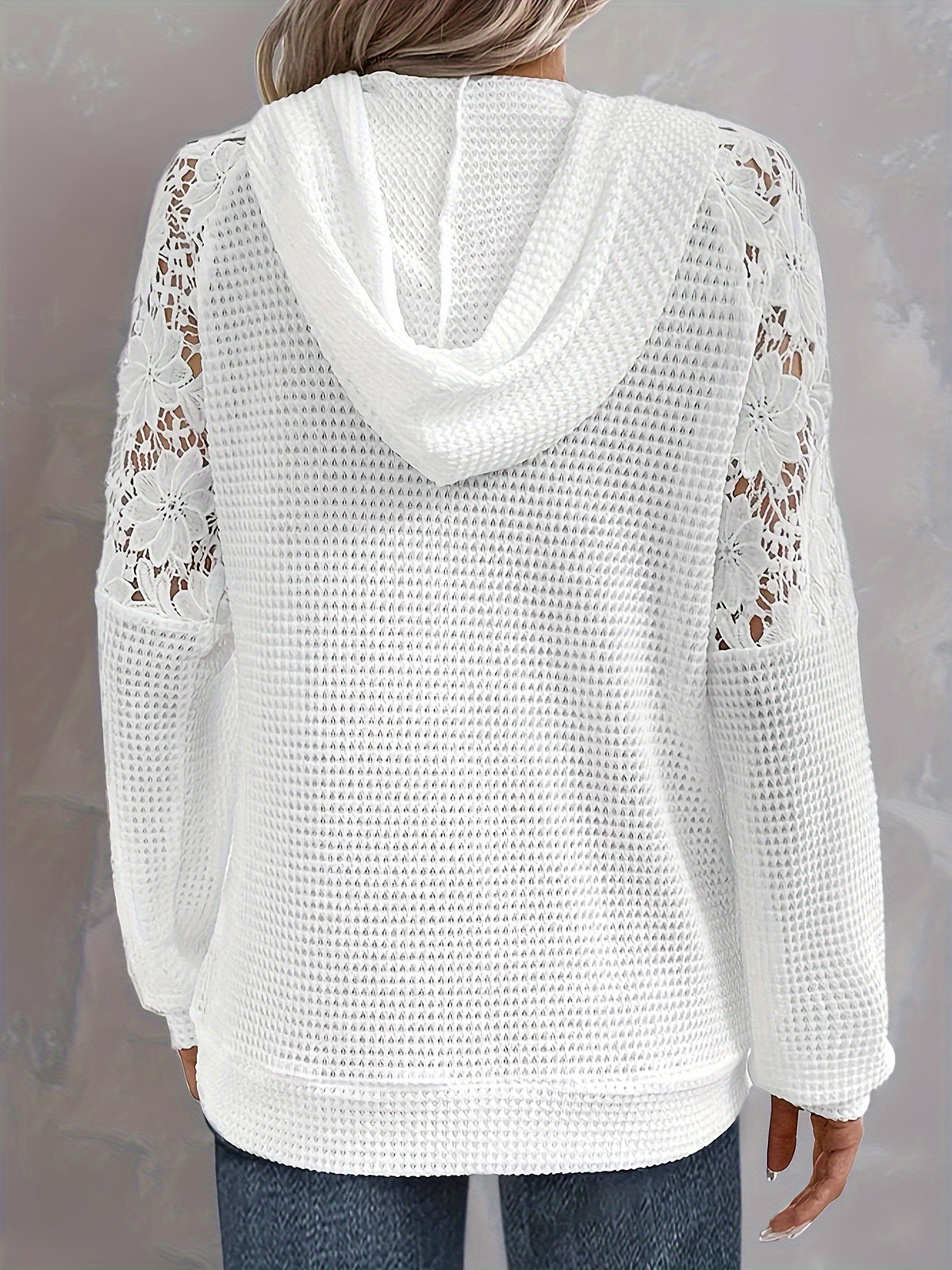 Sweatshirt com capuz estampado em renda e algodão