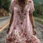 Vestido vintage de manga curta com bordado floral